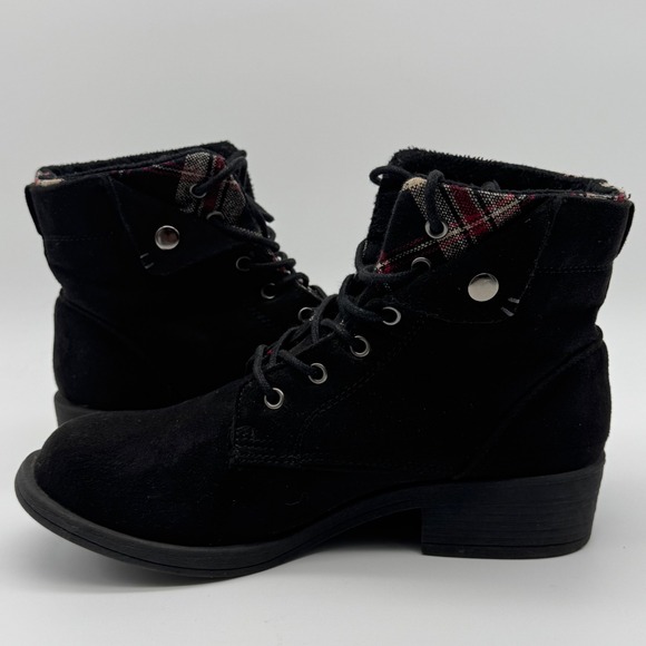 Rock & Candy Junie Black Lace Up Ankle Boots Fold Down Plaid Trim Women's Size 8 - Picture 10 of 13